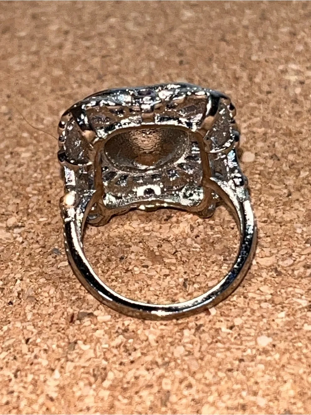 925 Sterling Silver Amethyst & Moissanite Cocktail Ring 7 Vintage Art Deco
